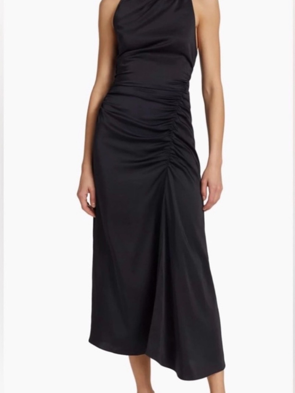 A.L.C. One-Shoulder Ruched Midi Dress - Black